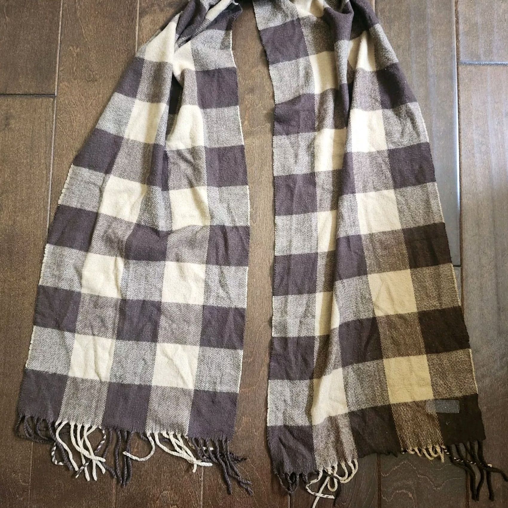 Vintage Winter Brown & Tan Plaid Scarf - Unbranded Rectangle Unisex, Machine Washable, Winter, Fall, Adults? Size ONE SIZE - 3 Thumbnail