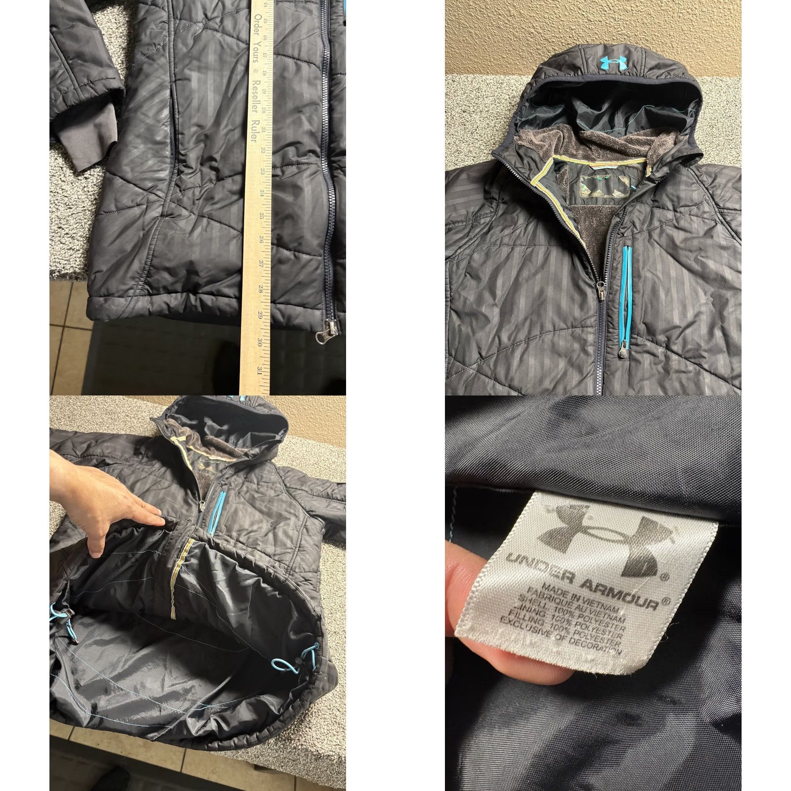 Under Armour Under Armour Puffer Jacket Womens Large Black Hooded Thumbholes Faux Fur Neck Activewear Size L / US 10 / IT 46 - 8 Thumbnail