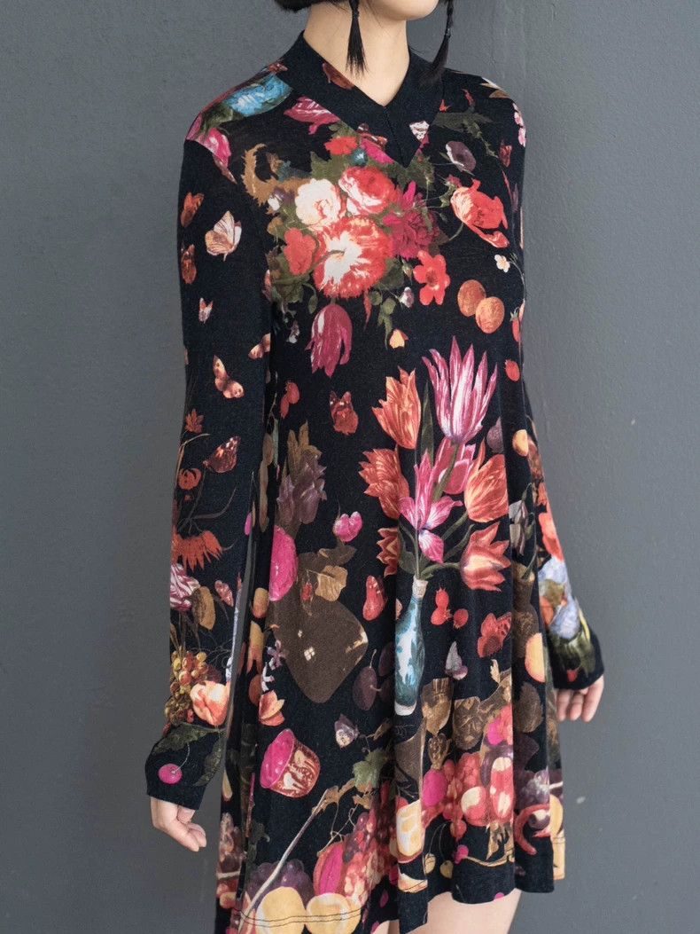 KENZO Floral, floral, fruit elastic knit dress vintage