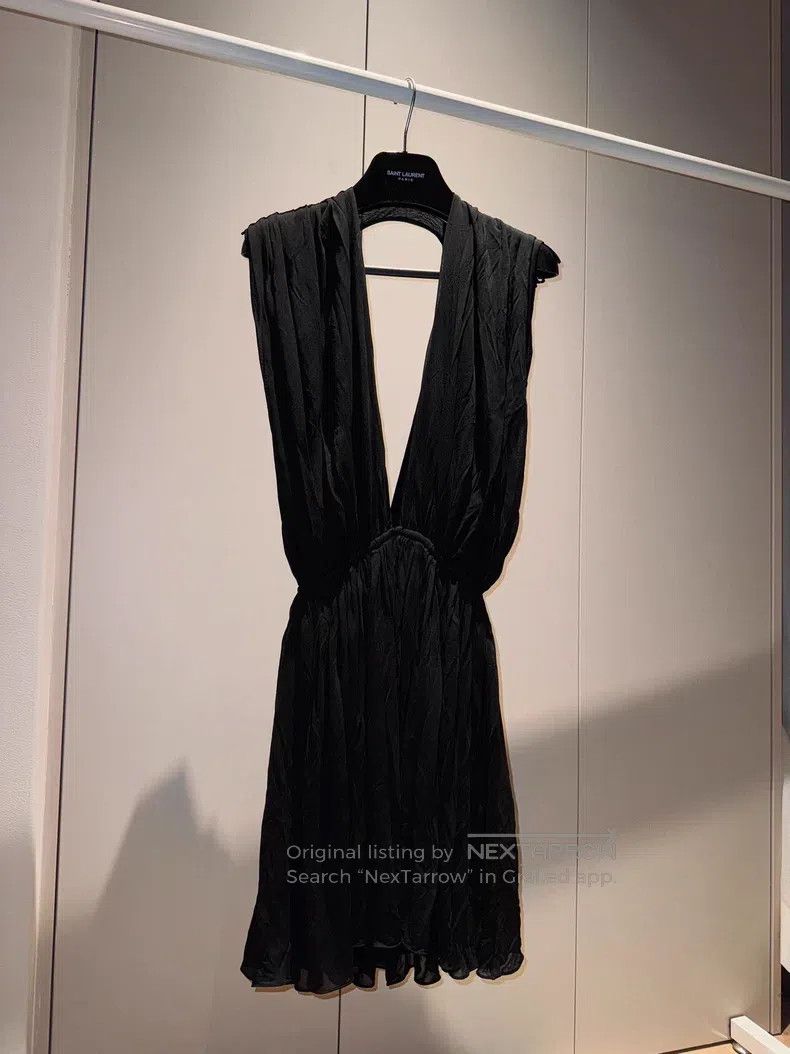 Saint Laurent Paris Saint Laurent Paris Deep V Backless Little Black Dress Size M / US 6-8 / IT 42-44 - 1 Thumbnail
