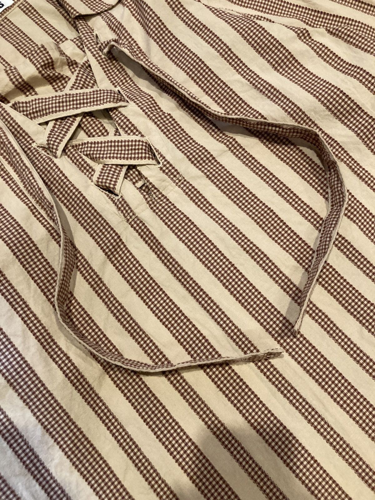 Issey Miyake 80s Issey Miyake Lace Up Striped Shirt Size L / US 10 / IT 46 - 12 Thumbnail