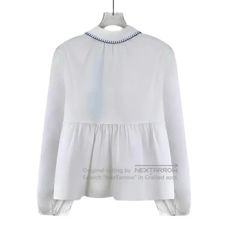 Burberry Burberry White Cotton Women's Shirt with Blue Details. Size L / US 10 / IT 46 - 2 Thumbnail