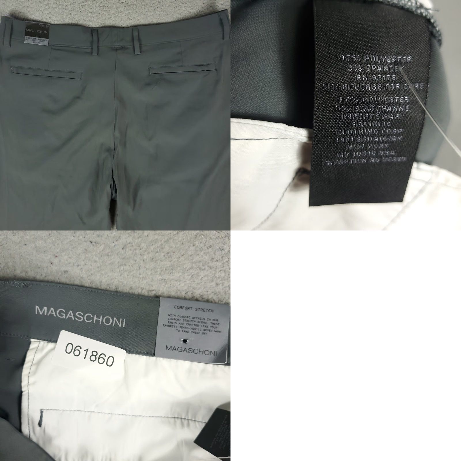 Vintage Magaschoni Pants Mens 36x31 Gray Stretch Slash Pockets Chino Trousers Size US 36 / EU 52 - 8 Thumbnail