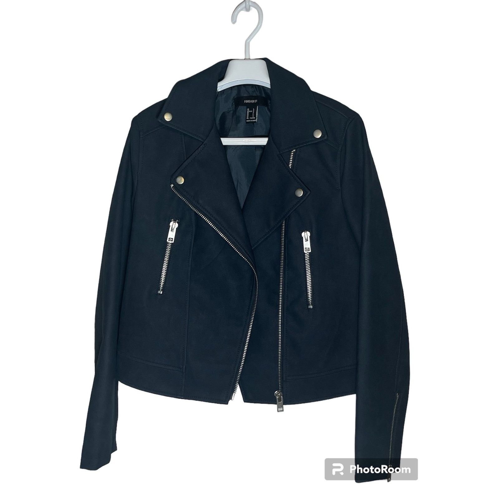Forever 21 Forever 21 Navy Moto Biker Jacket Women’s Size L NWT Size L / US 10 / IT 46 - 1 Thumbnail