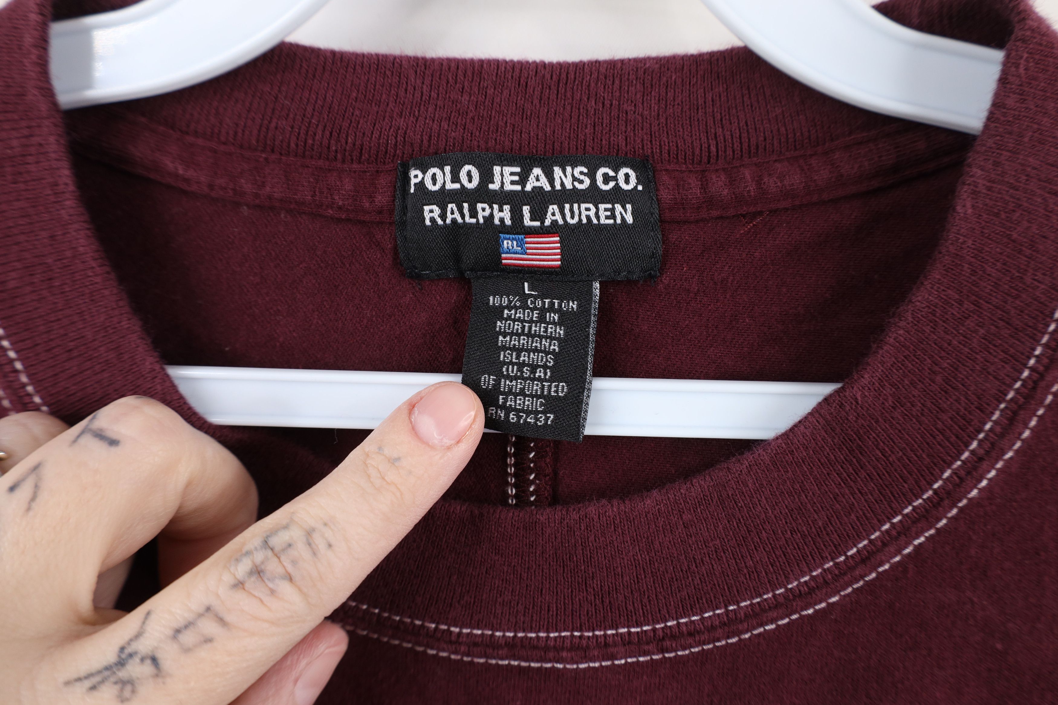 Ralph Lauren × Vintage Vintage 90s Y2K Ralph Lauren spell Surfing T-Shirt Burgundy Size US L / EU 52-54 / 3 - 5 Thumbnail