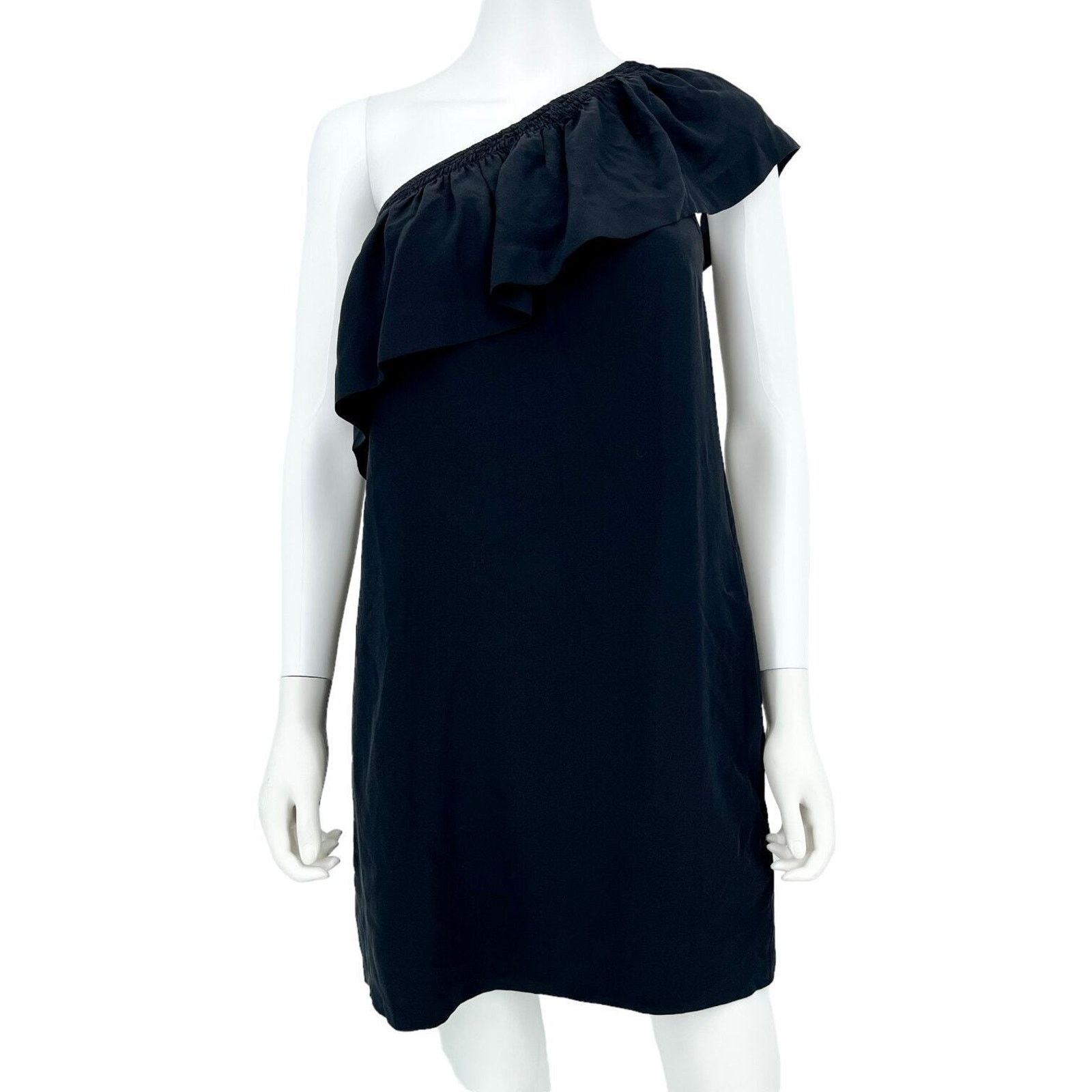 Madewell Madewell Mini Black Asymmetrical Off Shoulder Ruffle Dress 4 Size S / US 4 / IT 40 - 1 Thumbnail