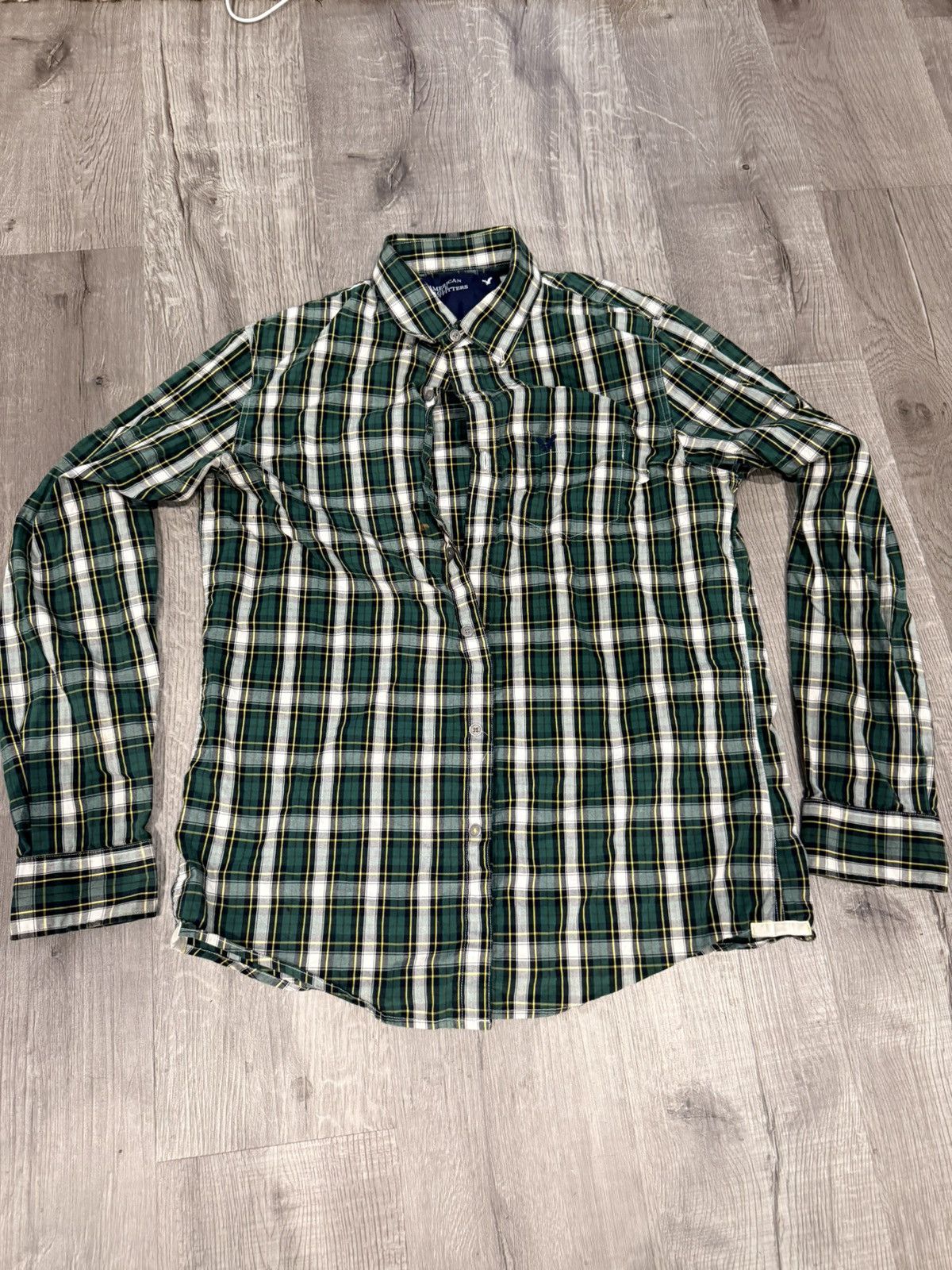 American Eagle Outfitters American Eagle Outfitters Green & Yellow striped button up Size US M / EU 48-50 / 2 - 1 Thumbnail