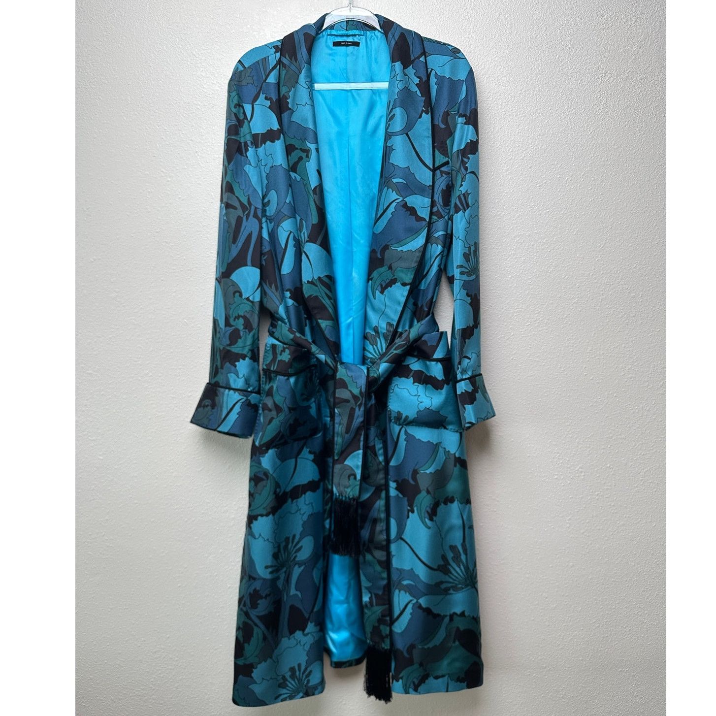Tom Ford Tom Ford Floral Silk Twill Robe Blue/Teal Men M Tassel Belt Size US M / EU 48-50 / 2 - 2 Thumbnail