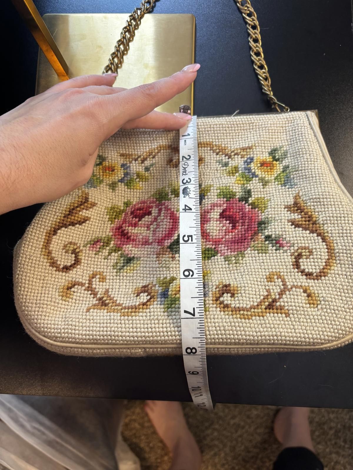 Other 1960s Wool Needlepoint Floral Purse Chain Strap Size ONE SIZE - 6 Thumbnail