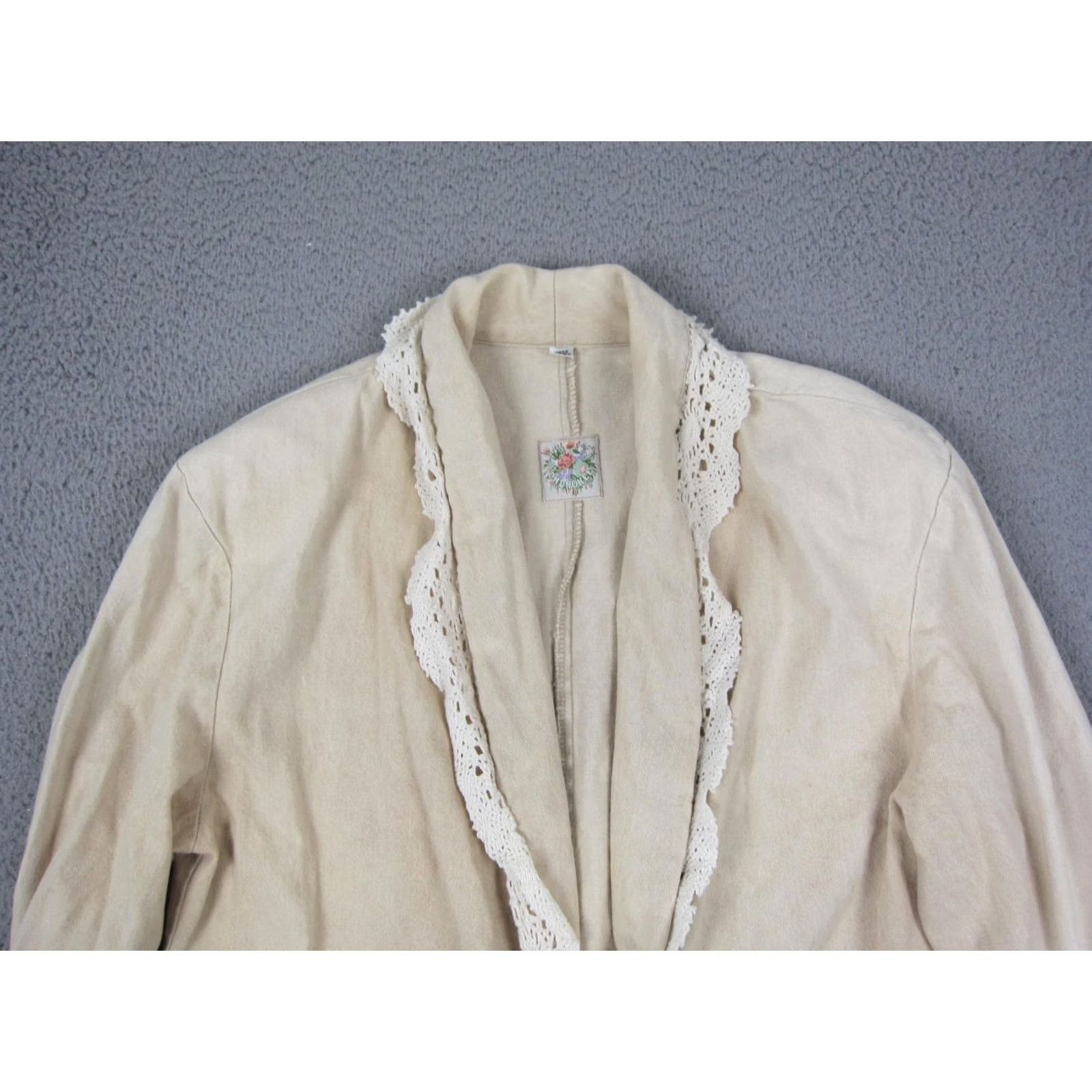 Cherokee VINTAGE Cherokee Blazer Jacket Womens M Creme Khaki Lace Trim Made in USA Size M / US 6-8 / IT 42-44 - 3 Thumbnail