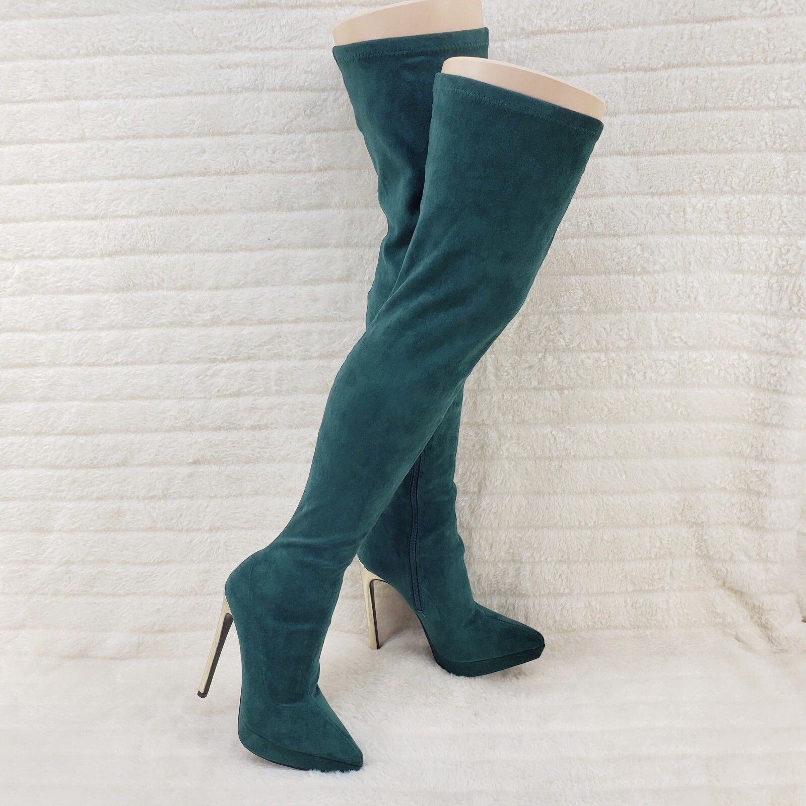 Other Girlz Revenge Faux Stretch Teal Suede High Heel Pointy Toe P Size US 6 / IT 36 - 2 Thumbnail