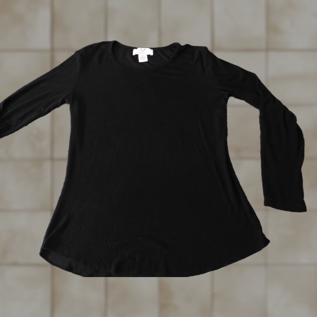 Vintage Magaschoni Womens Sweater S black pullover stretch rayon classic Puff Sleeve Bow Button Crew Neck Knit Thermal Size S / US 4 / IT 40 - 1 Thumbnail