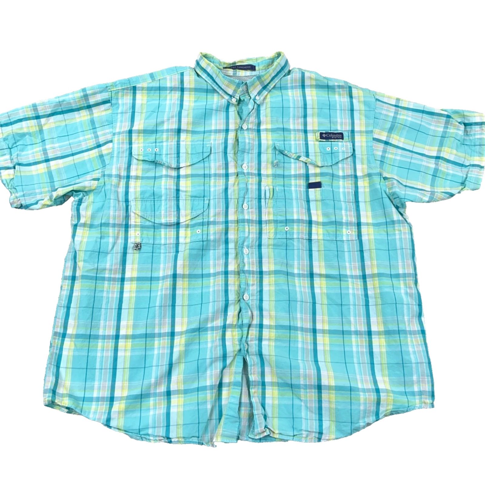 Vintage Columbia Shirt Men 1X Blue Teal Button Up Camp Classic Outdoor Fish PFG Omni-Shade Striped Size US XL / EU 56 / 4 - 2 Thumbnail