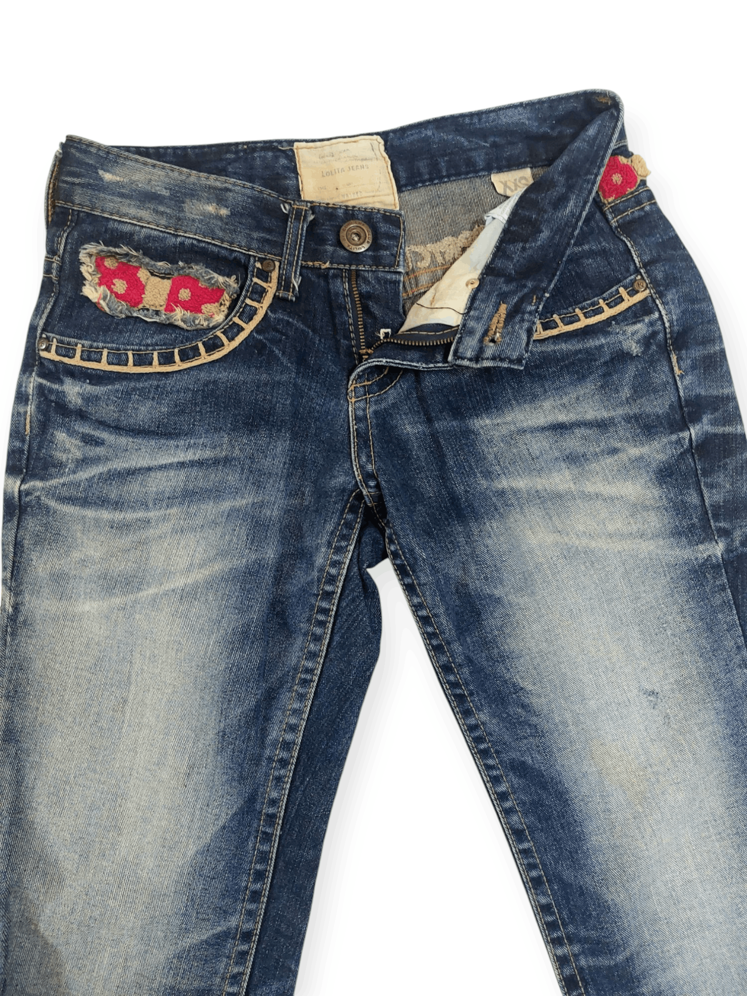 Vintage Lolita Jeans Embroidered Ribbon Mushroom Denim Size 29" - 5 Thumbnail