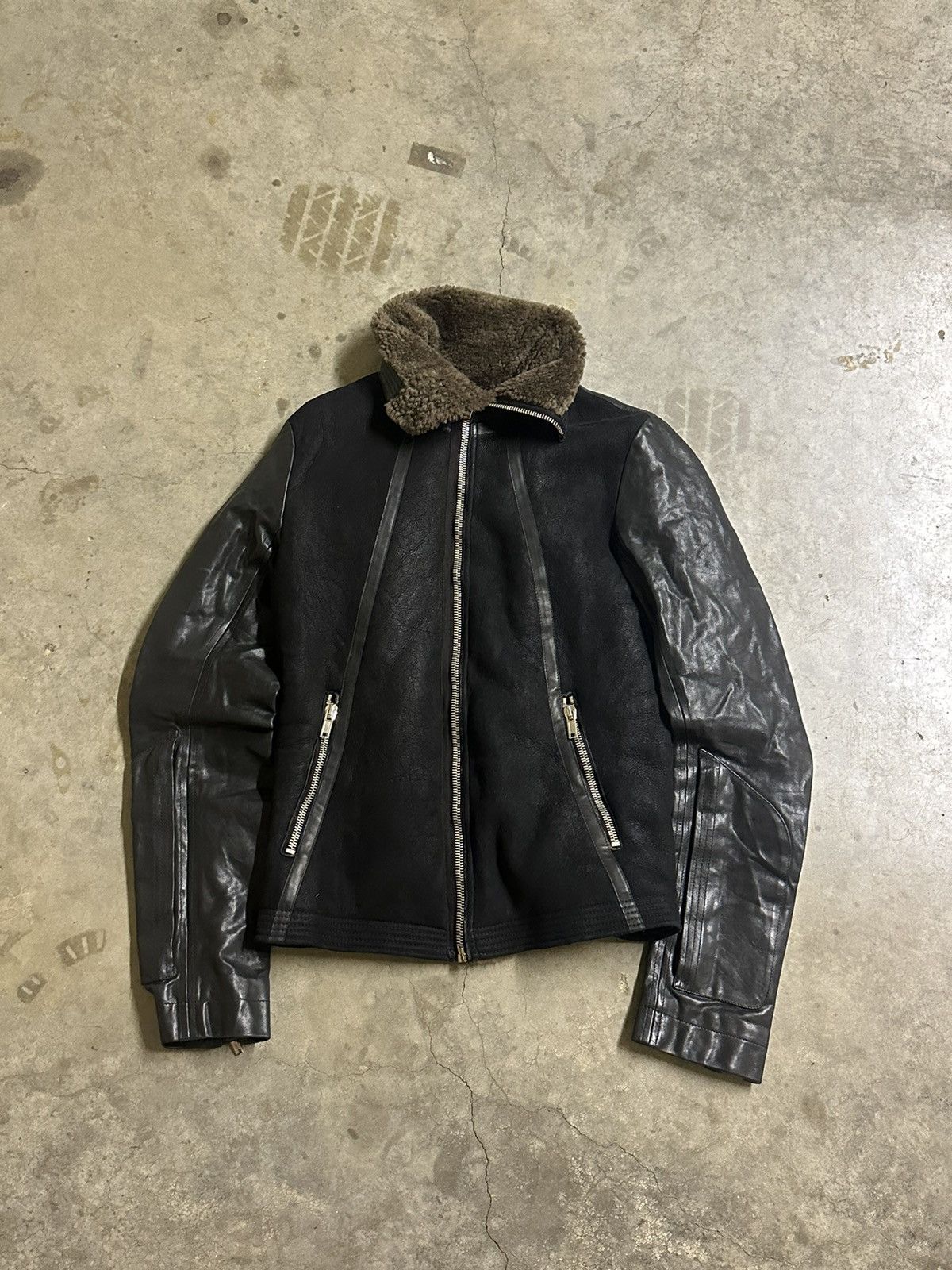 Pre-owned Rick Owens Geo Shearling Lamb Leather Jacket In Black