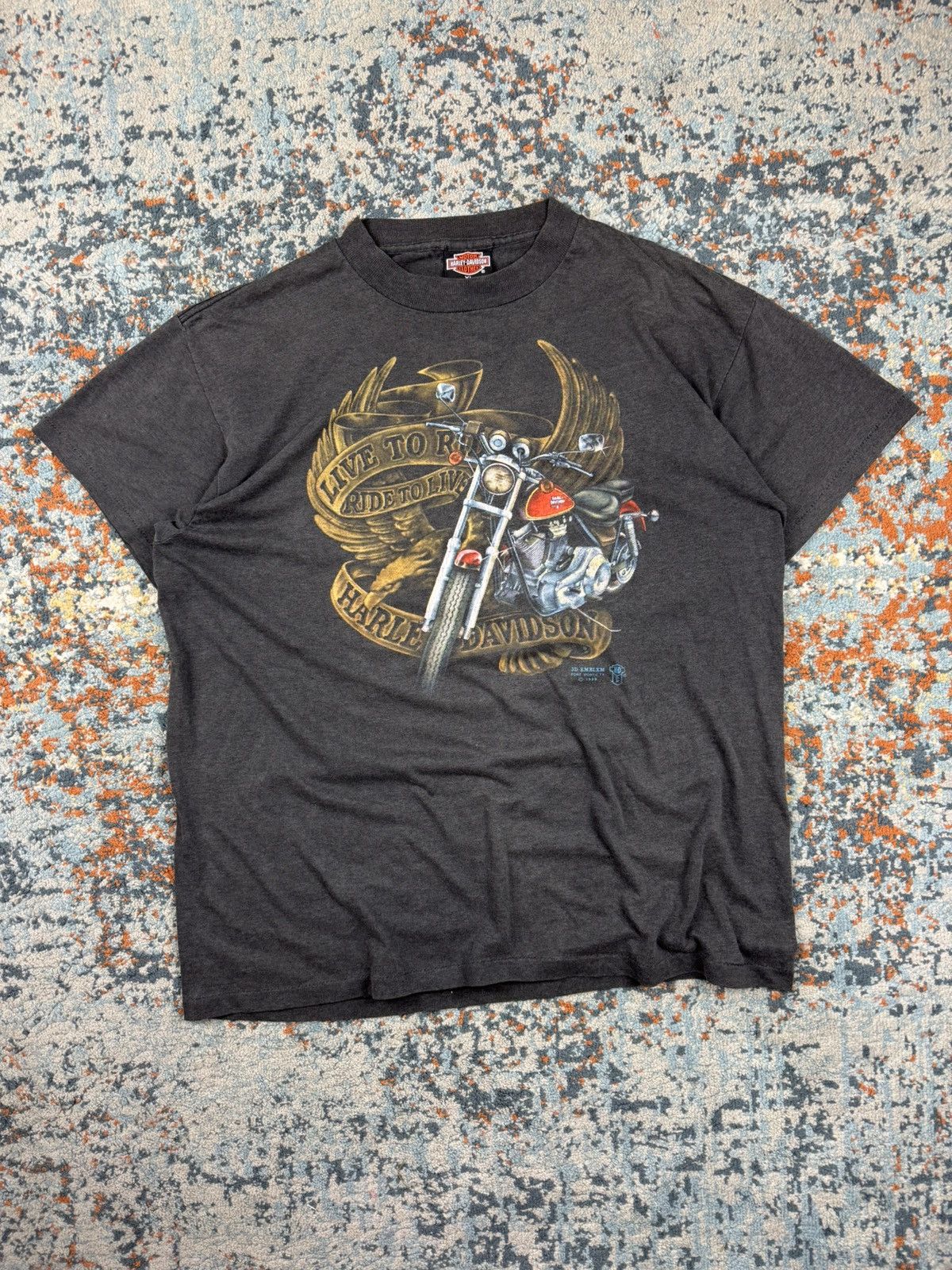 Harley Davidson × Vintage Ultra rare 1989 3D Emblem Harley Davidson love to ride tee Size US XL / EU 56 / 4 - 1 Thumbnail