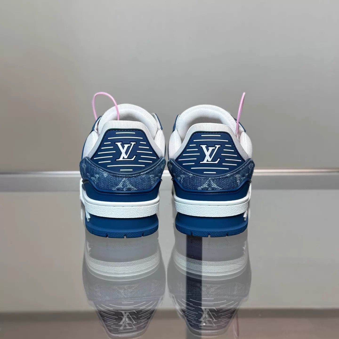 Louis Vuitton LV Trainer White Blue Denim 37.5 99 Size US 7 / IT 37 - 3 Thumbnail