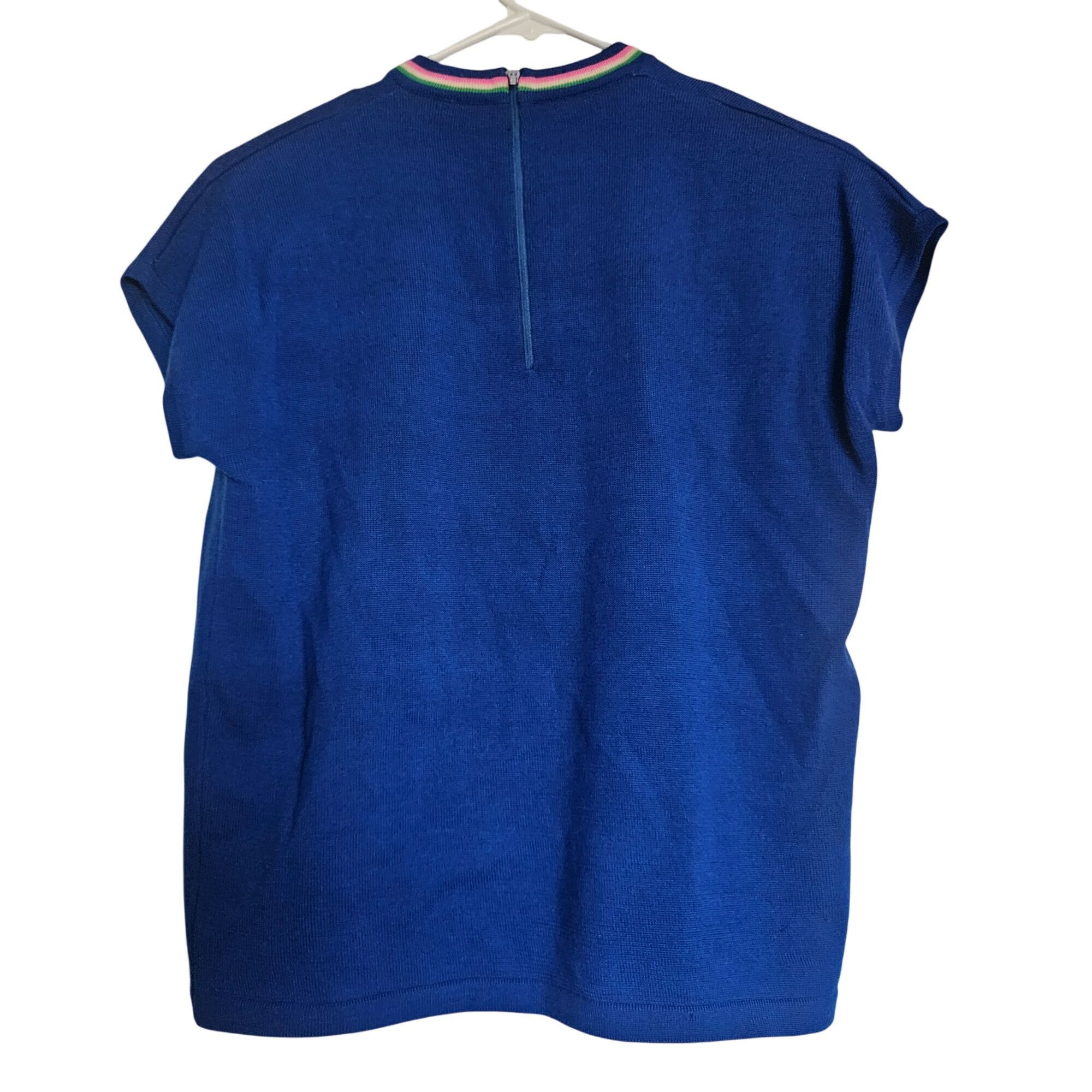 Other Vintage Zado Women's Wool Knit Top Blue Rainbow Trim 14 Retr Size XL / US 12-14 / IT 48-50 - 3 Thumbnail