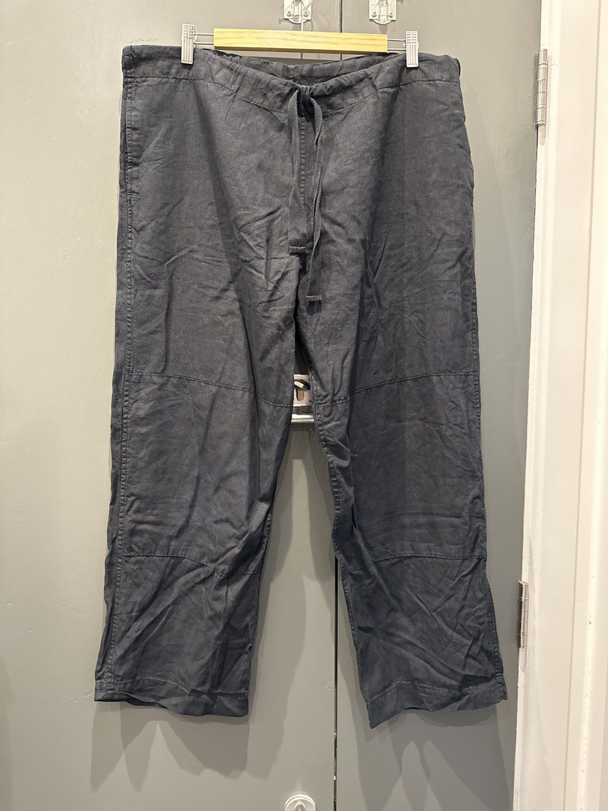 image of Ricorrrobe Drawstring Linen Trousers in Black Navy, Men's (Size 34)