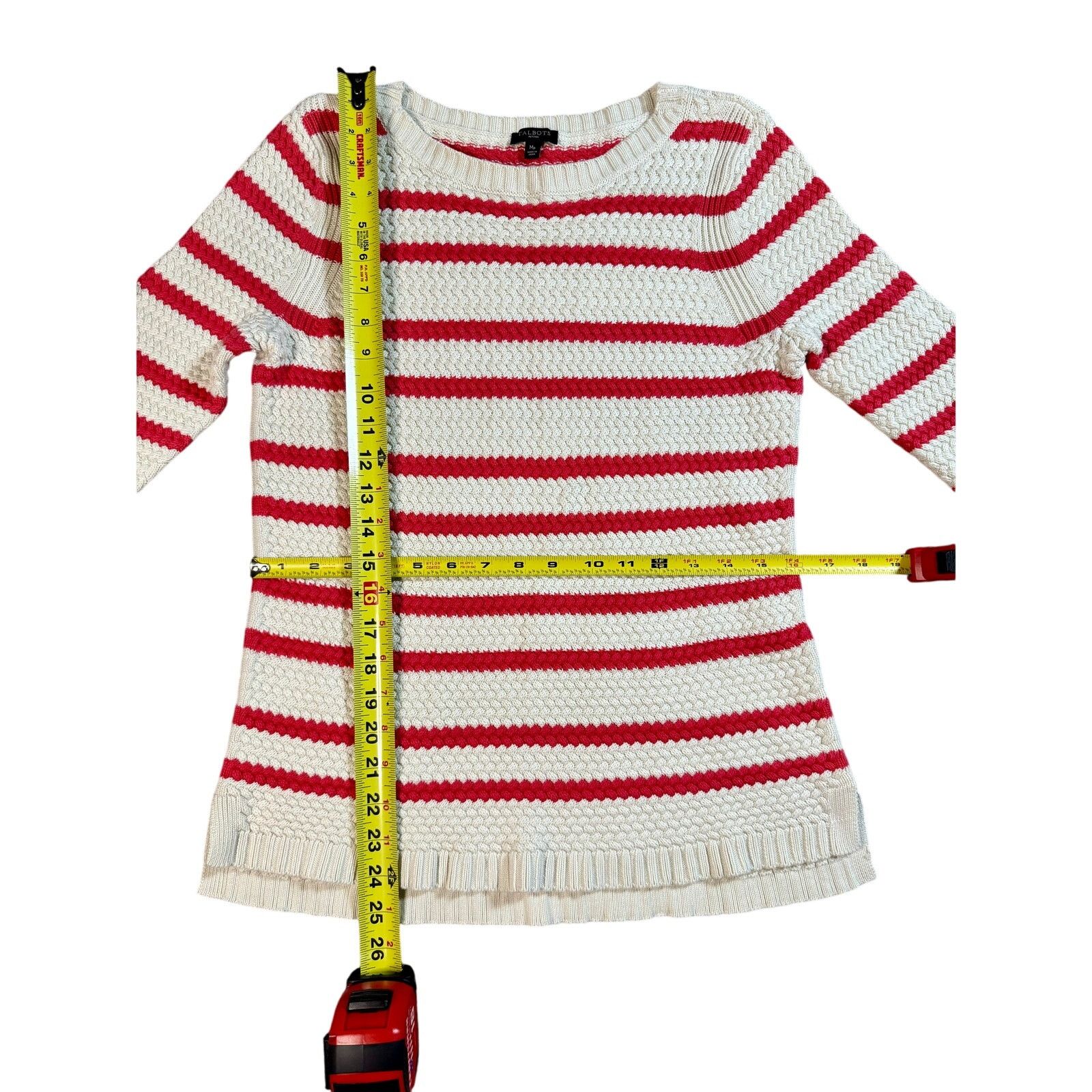 Other Talbots Sweater Cream & Coral Stripe Pullover Size M / US 6-8 / IT 42-44 - 4 Thumbnail
