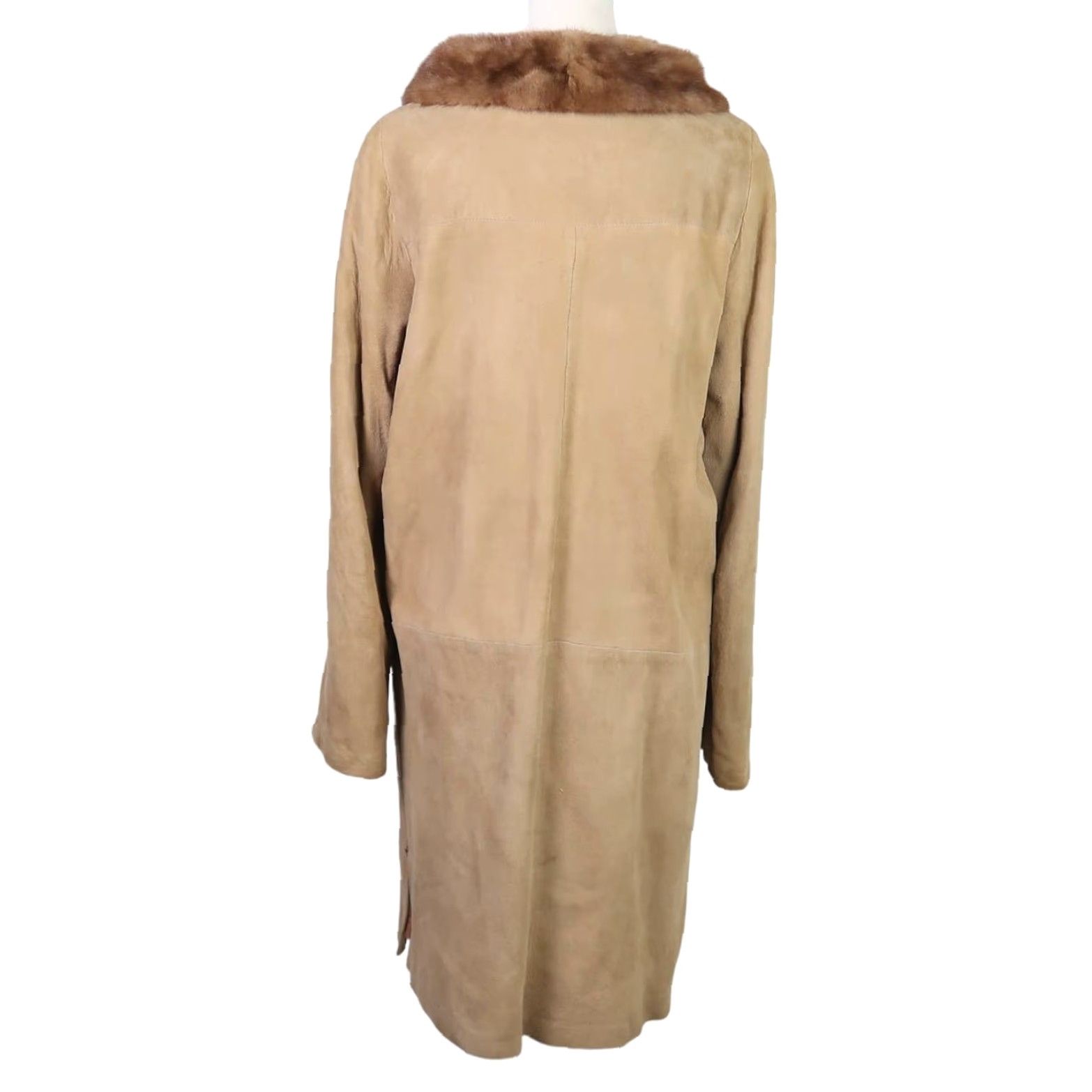 Vintage VINTAGE 60s Tan Brown Suede Leather Mid Length Coat Fur Collar Women's Size 10 Bohemian Overcoat Size L / US 10 / IT 46 - 4 Thumbnail