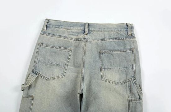 Jean Washed Disstress Spliced Straight Leg Pants Size US 36 / EU 52 - 3 Thumbnail
