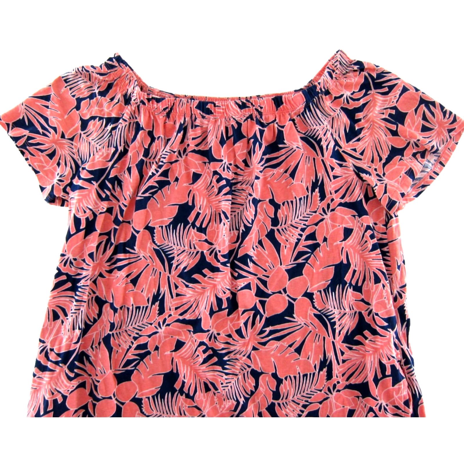Lands' End Lands' End 100% Cotton Pink Blue Floral Off Shoulder Pocket Tunic Dress Large Size L / US 10 / IT 46 - 4 Thumbnail