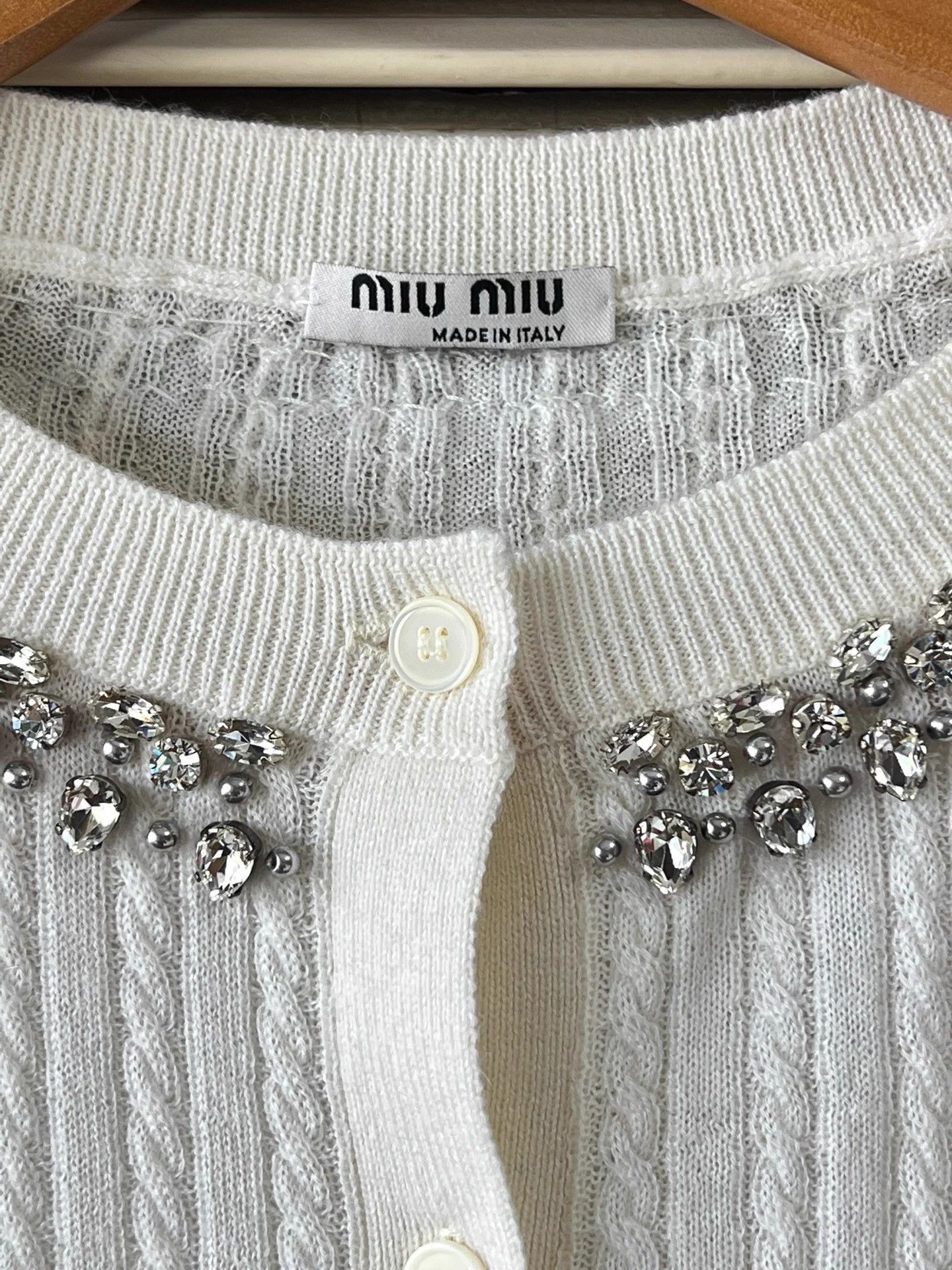 Miu Miu Miu Miu White Crewneck Short Knit Cardigan FR38 Size XS / US 0-2 / IT 36-38 - 3 Thumbnail