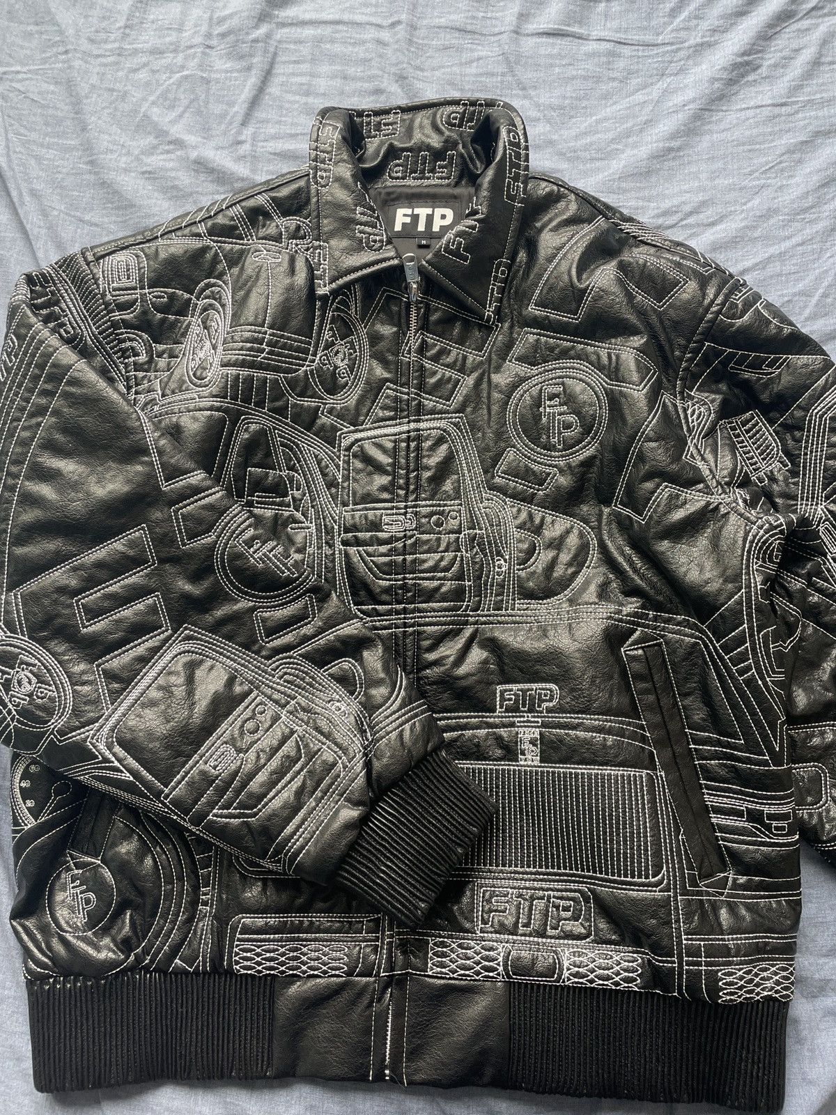 image of Fuck The Population Big Body Leather Jacket in Black, Men's (Size Medium)