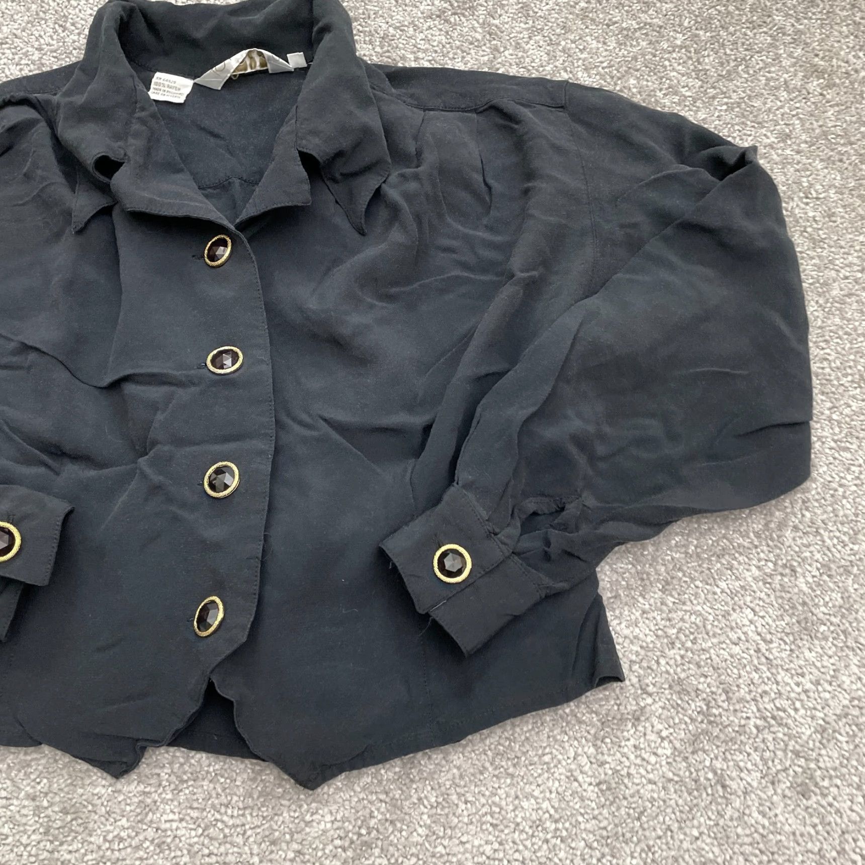Vintage TOTO n KO Cropped Jacket Womens Small Black Button Down Long Sleeve Casual Regular Fit Size S / US 4 / IT 40 - 3 Thumbnail