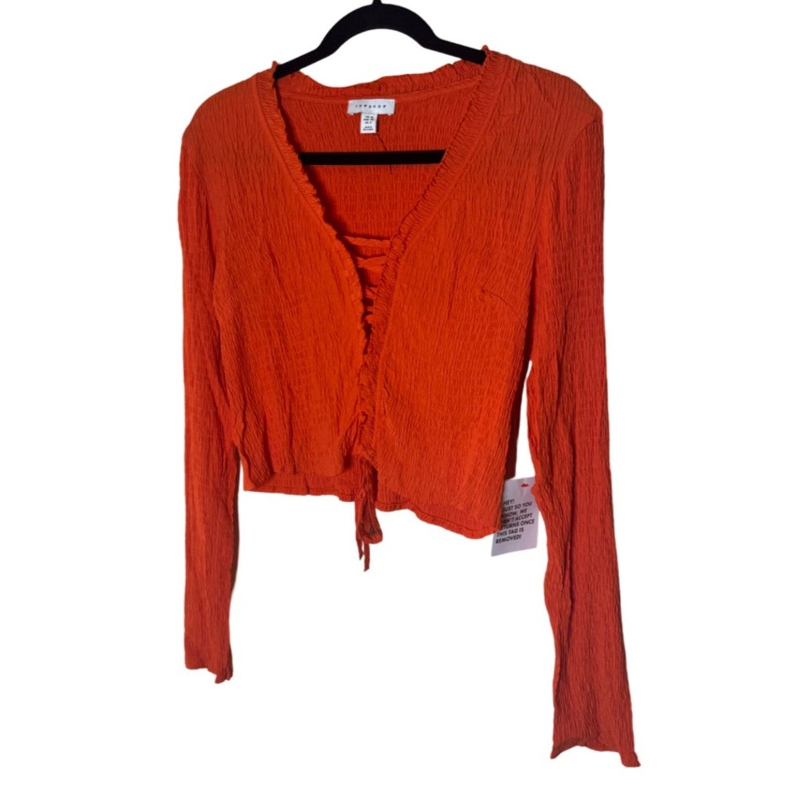 Topshop Topshop Crinkle Ruched Lace Long Sleeve Top - Orange Size M / US 6-8 / IT 42-44 - 2 Thumbnail