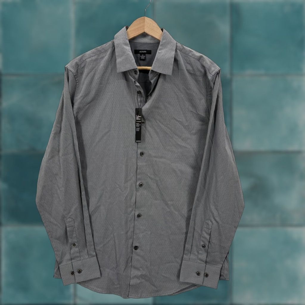 Alfani Alfani Dress Shirt Mens M Gray Geometric Stretch Long Sleeve Modern NWT Size 40R - 1 Thumbnail