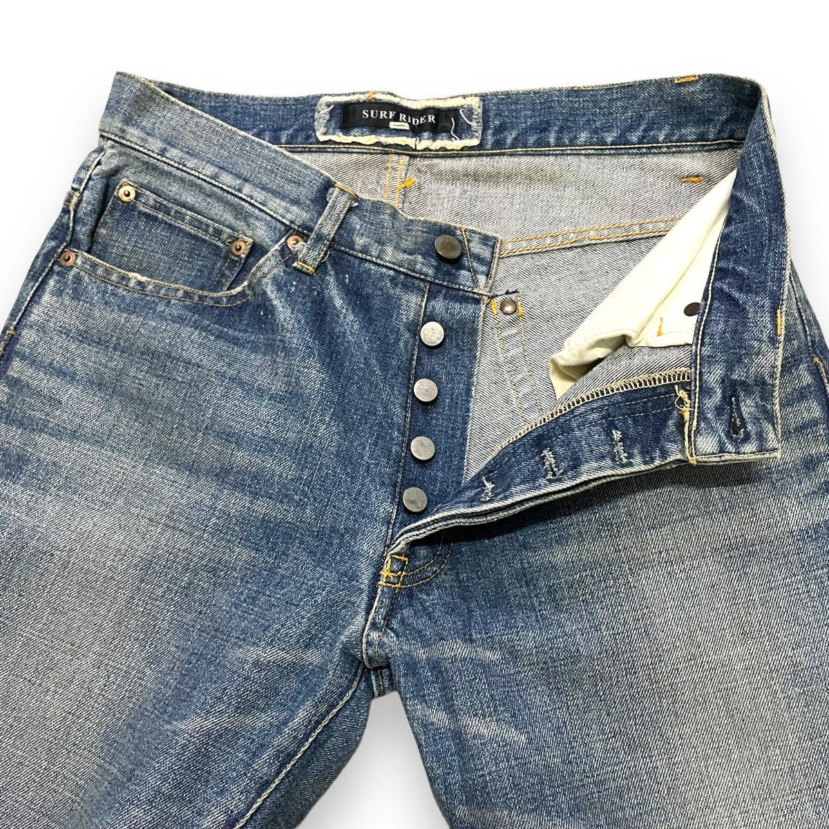 If Six Was Nine × Japanese Brand × Le Grande Bleu (L.G.B.) 🇯🇵 SURF RIDER SPIRAL CUT FLARED DISTRESSED DENIM PANTS Size US 30 / EU 46 - 4 Thumbnail