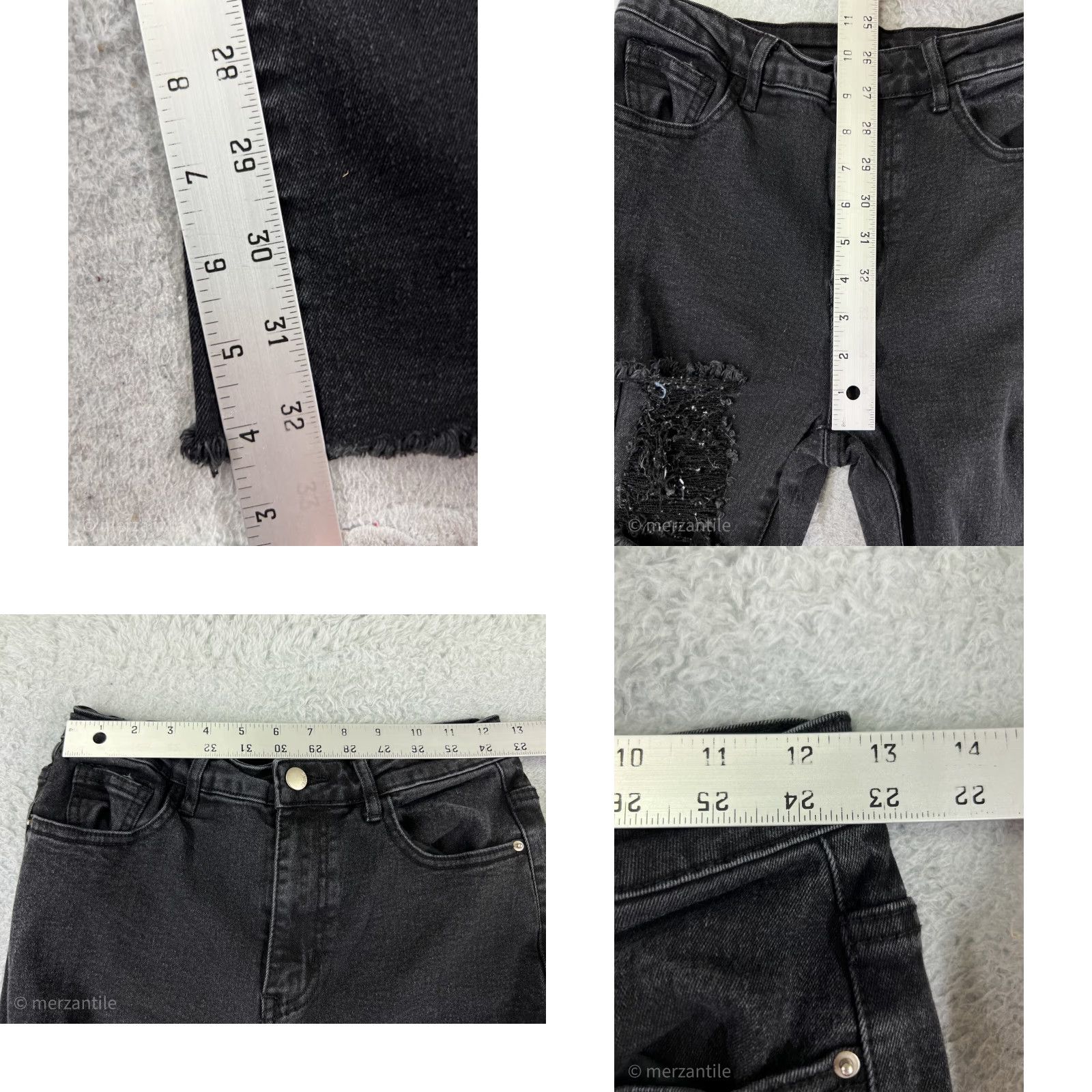 Shein VINTAGE SheIn Pants Womens Small Black Denim Jeans Distressed Flare Cotton Blend Stretch Size 28" / US 6 / IT 42 - 9 Thumbnail