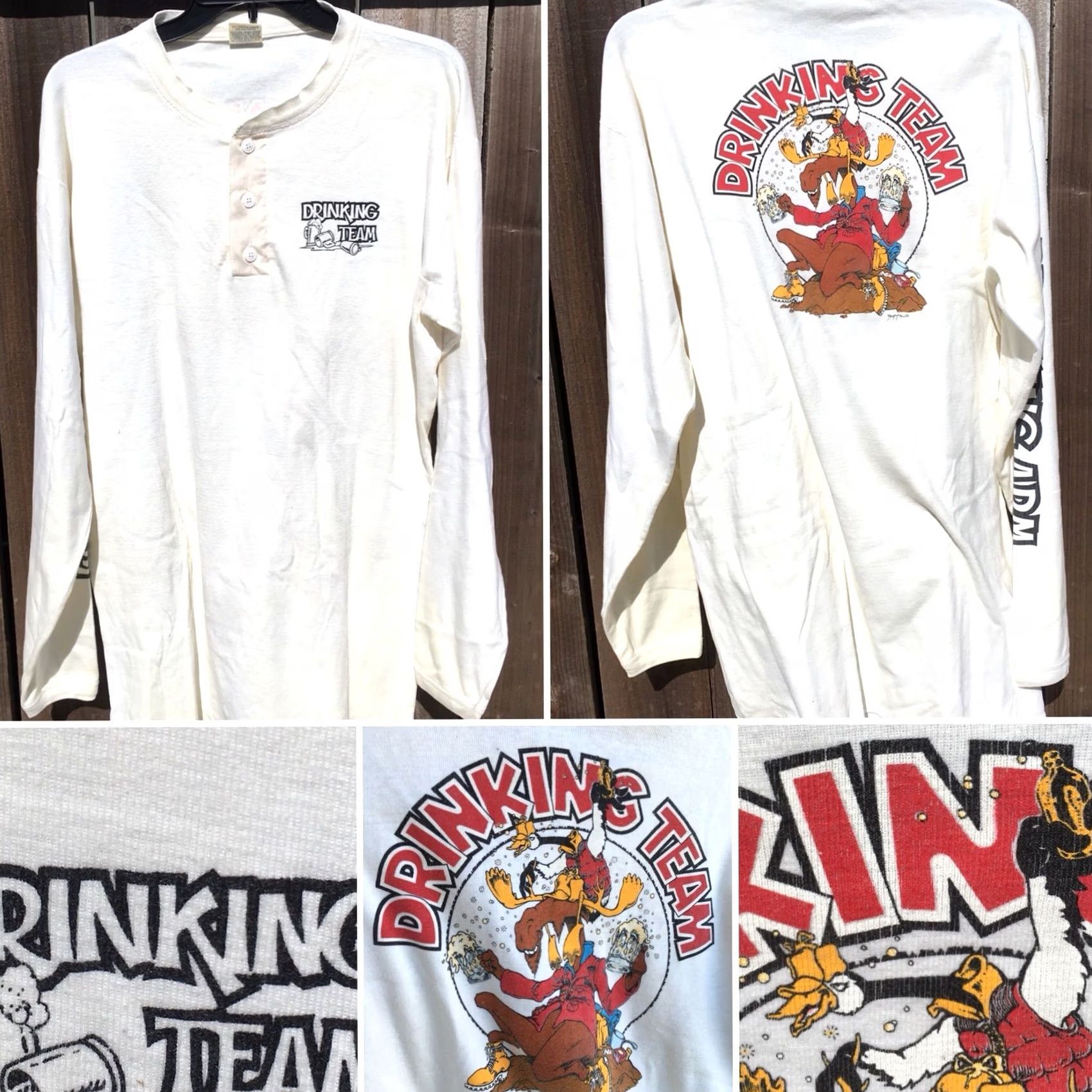 Vintage VINTAGE Buffalo Shirts T-Shirt DrinkING Team Drinking Arm Graphics Henley XL Ivory Men 80s Graphic Tee Size US XL / EU 56 / 4 - 6 Thumbnail