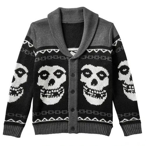 image of Vintage Gothic Ghost Pattern Sweater Knit Top Loose Long in Black, Men's (Size Medium)