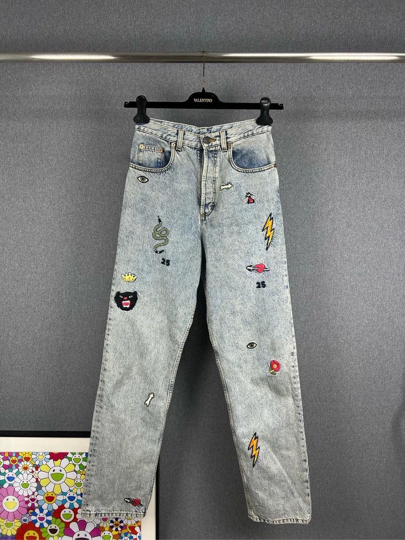 Gucci Cartoon Embroidered Denim Pants - dmc