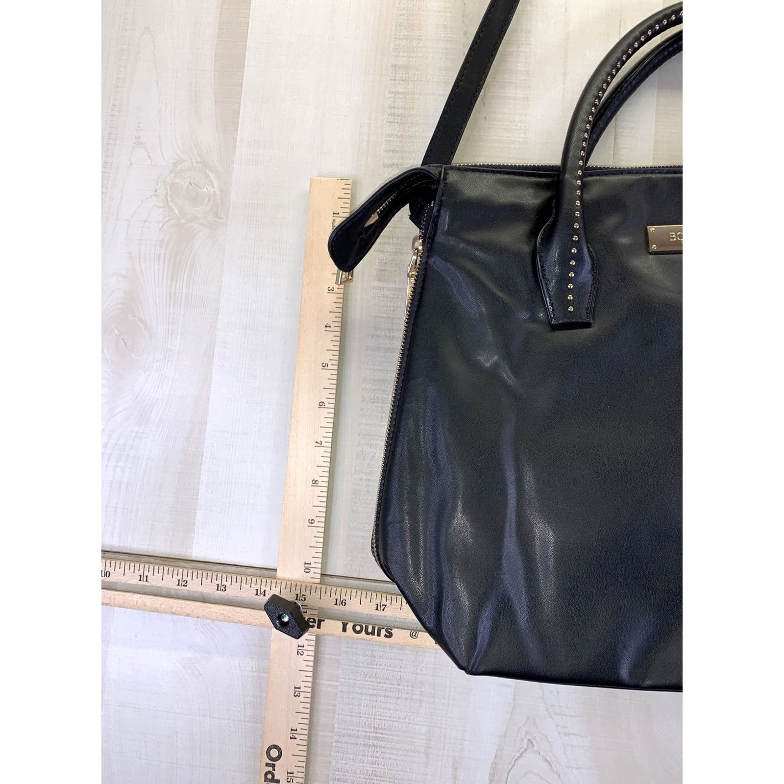 Bcbgmaxazria BCBGMAXAZRIA Satchel/Top Handle Bag Womens Purse Black Faux Leather Gold Studded Double Handles Medium Size ONE SIZE - 2 Thumbnail