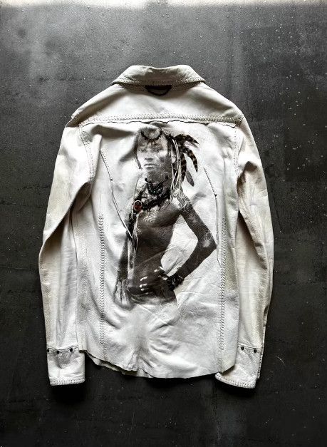 14th Addiction Tribal Portrait Beaded Handcrafted Goatskin Leather Jacket Size US S / EU 44-46 / 1 - 1 Thumbnail