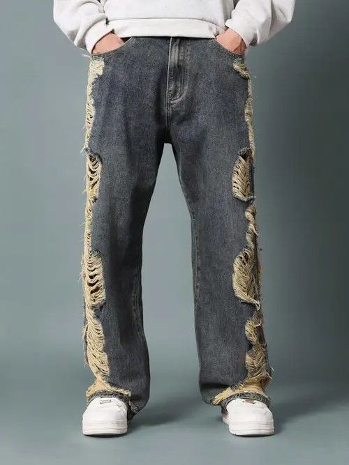 Japanese Brand Ripped Distressed Retro Jeans Loose Fit Size US 32 / EU 48 - 3 Thumbnail
