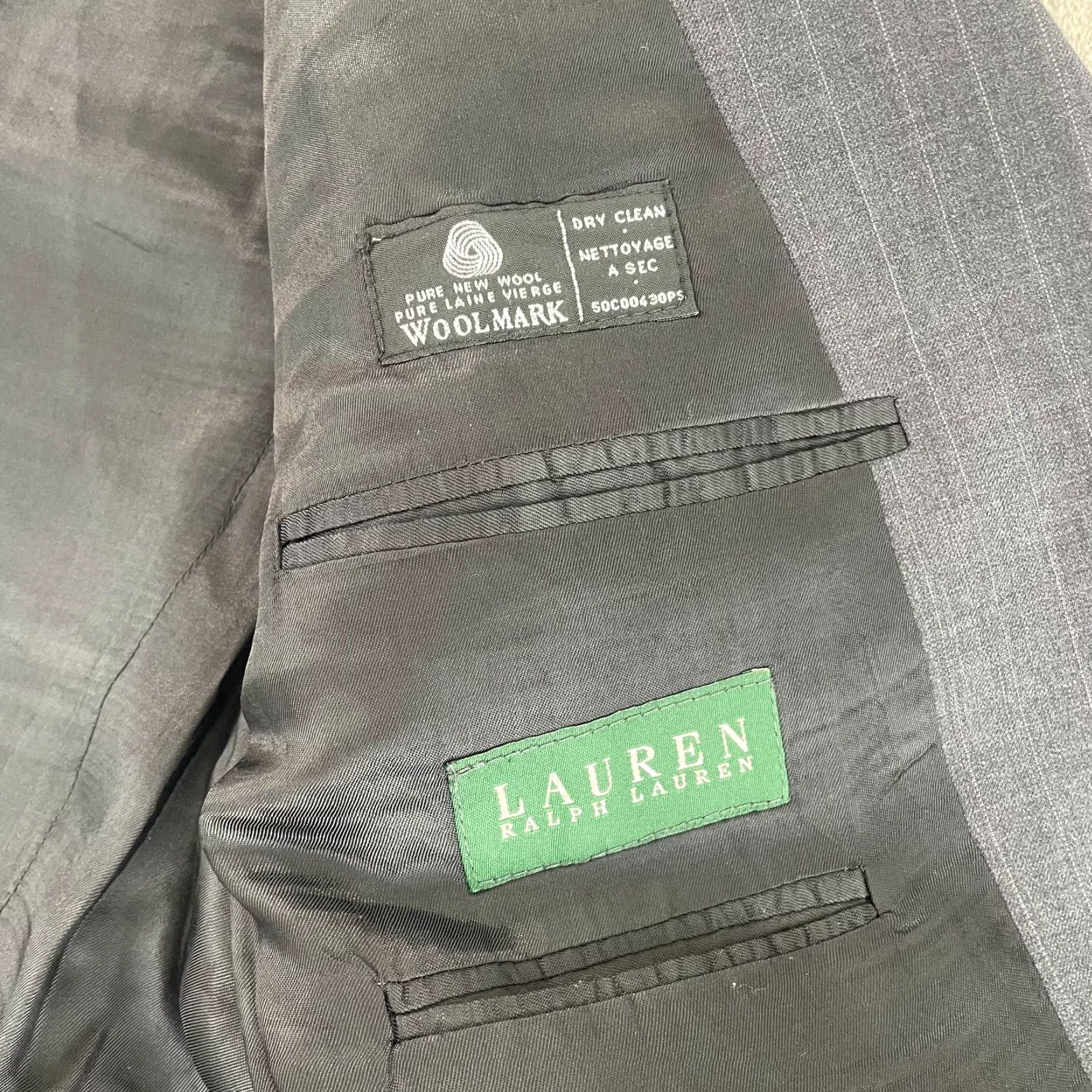Ralph Lauren Lauren Ralph Lauren Suit Men 46R Grey Striped 100% Wool Pants 38X28 Cuffed Size 46R - 4 Thumbnail