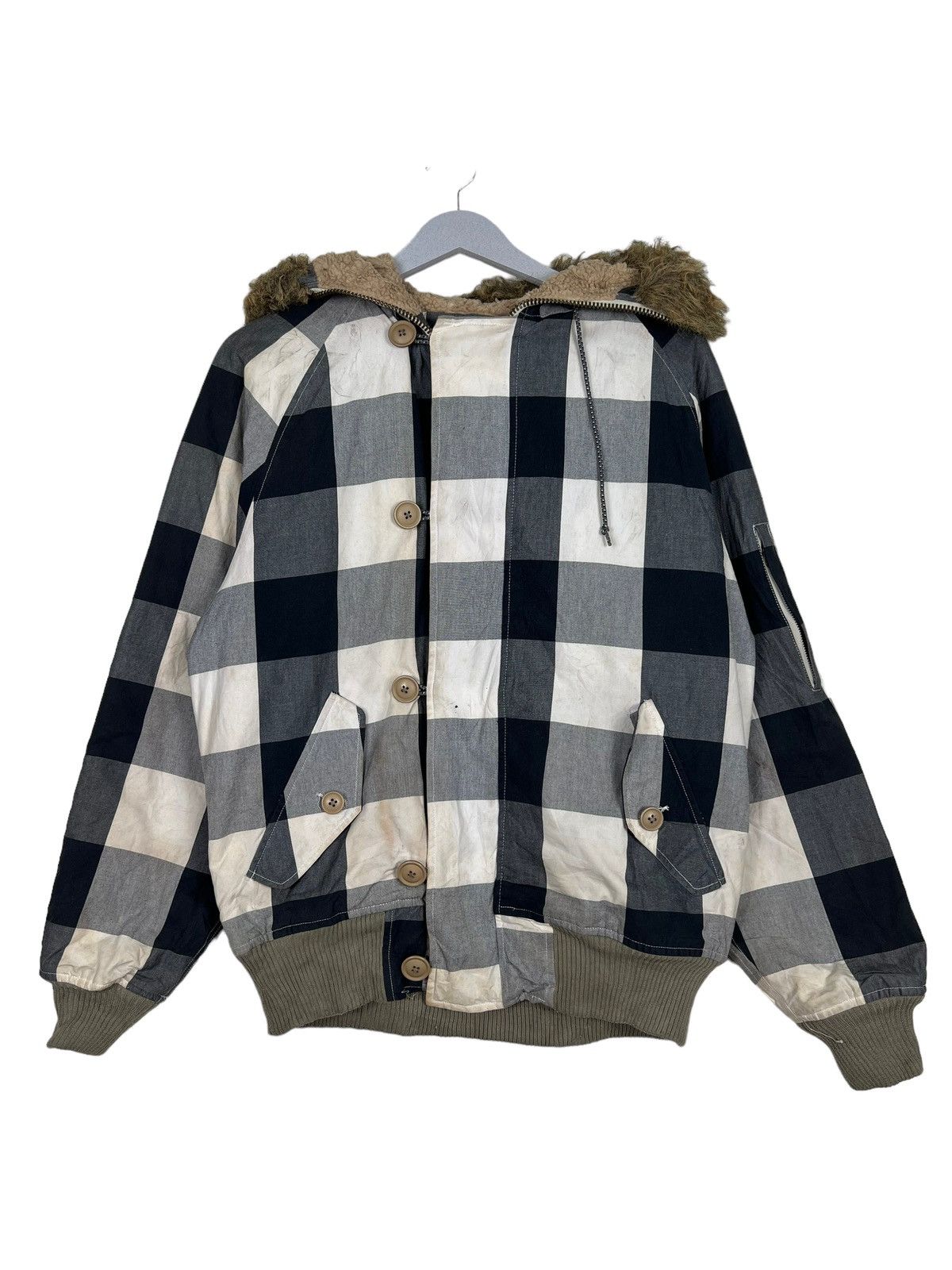 Vintage 🔥 VINTAGE WOOLRICH CHECKER FAUX FUR TRIM BOMBER JACKET Size US M / EU 48-50 / 2 - 3 Thumbnail
