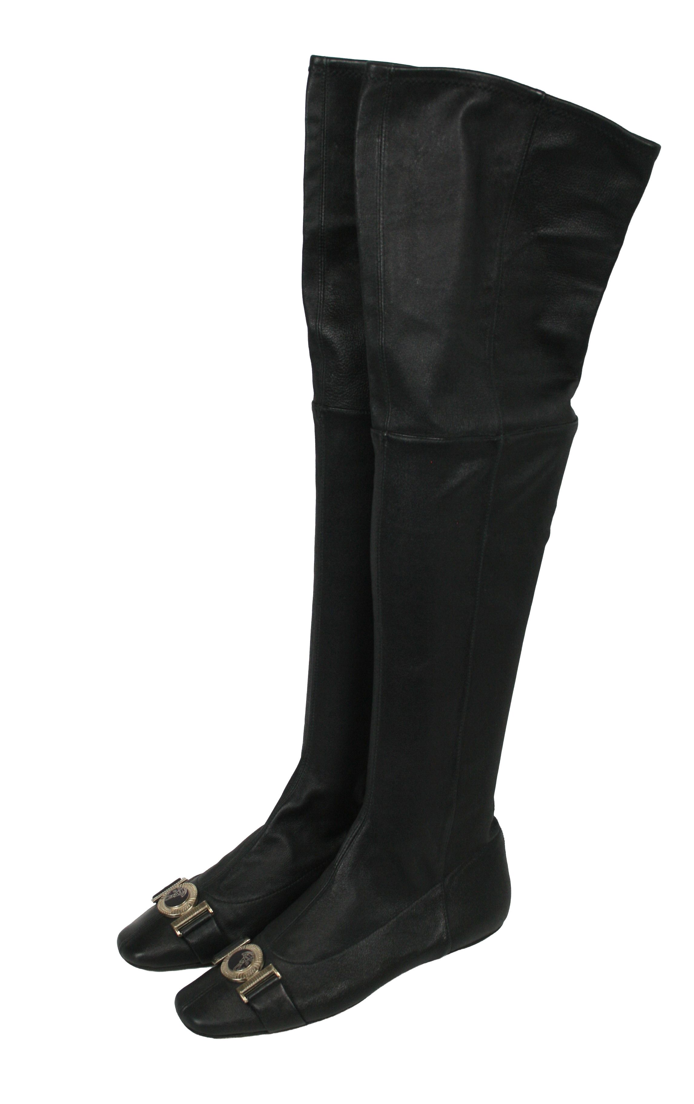 Versace 00S Medusa Logo Straps Leather Y2K Overknees Boots Vintage Size US 8 / IT 38 - 3 Thumbnail