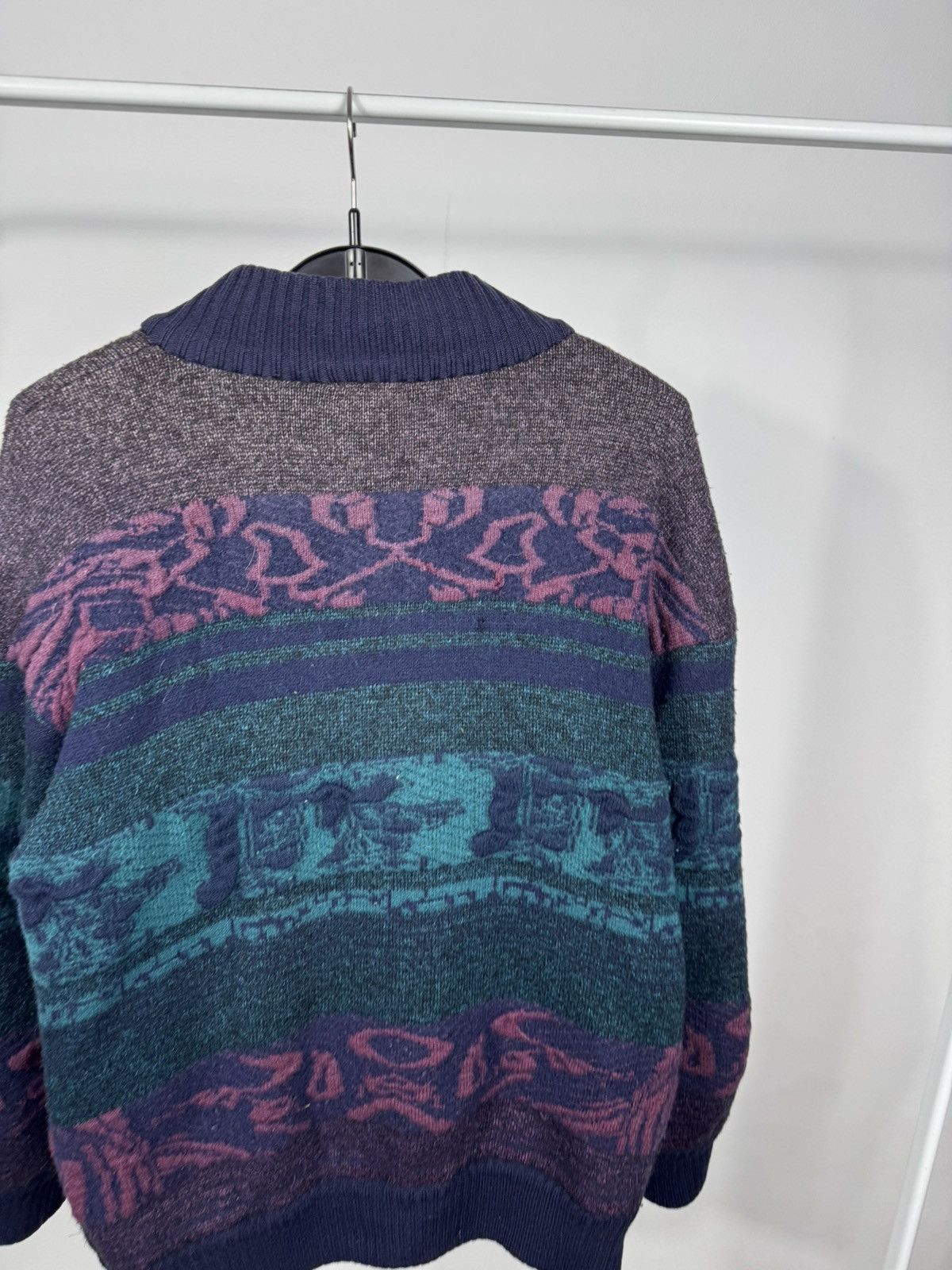 Other Vintage Abstract Pattern Knit Bomber Jacket Wool Blend 50 Size US XL / EU 56 / 4 - 17 Thumbnail