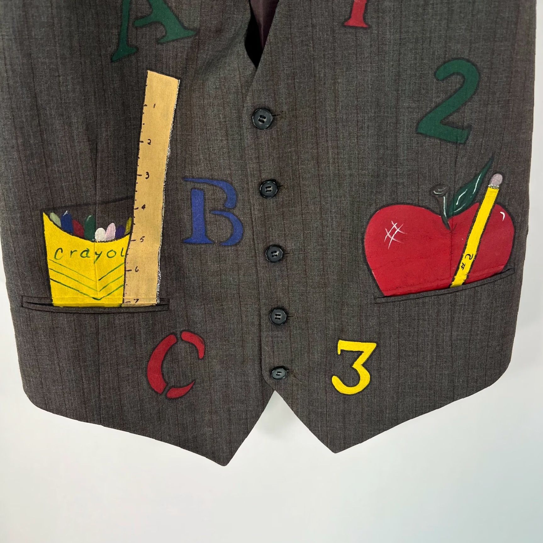 Vintage V Neck Womens Teachers Themed Five Button Casual Gray Vest Jacket Size M Vest Gray Graphic Casual Five Button V Neck Womens Size M Jacket Fashion? Size M / US 6-8 / IT 42-44 - 5 Thumbnail