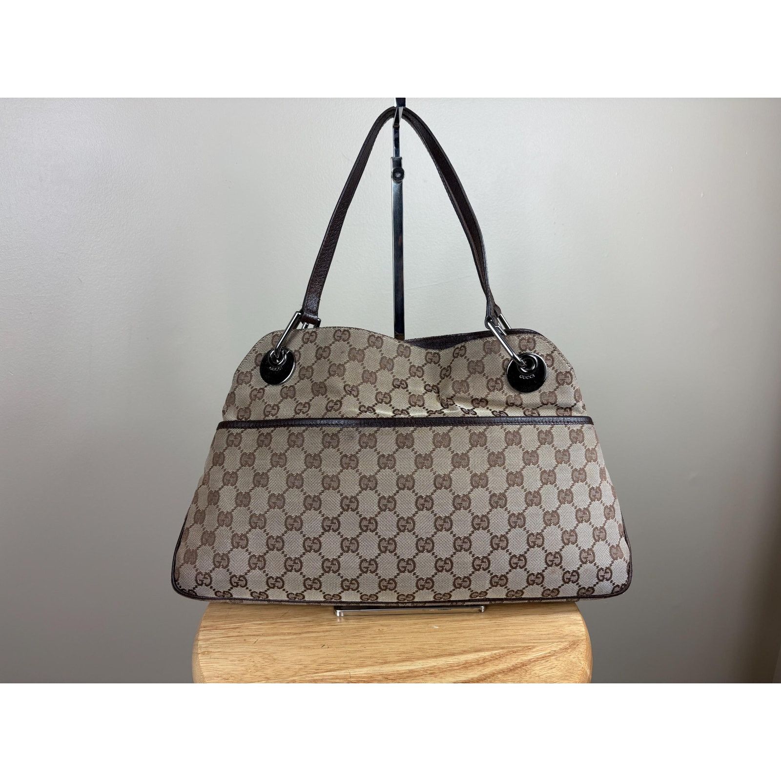 Gucci Authentic Gucci Eclipse GG Cloth and Brown Leather Shoulder Size ONE SIZE - 1 Thumbnail