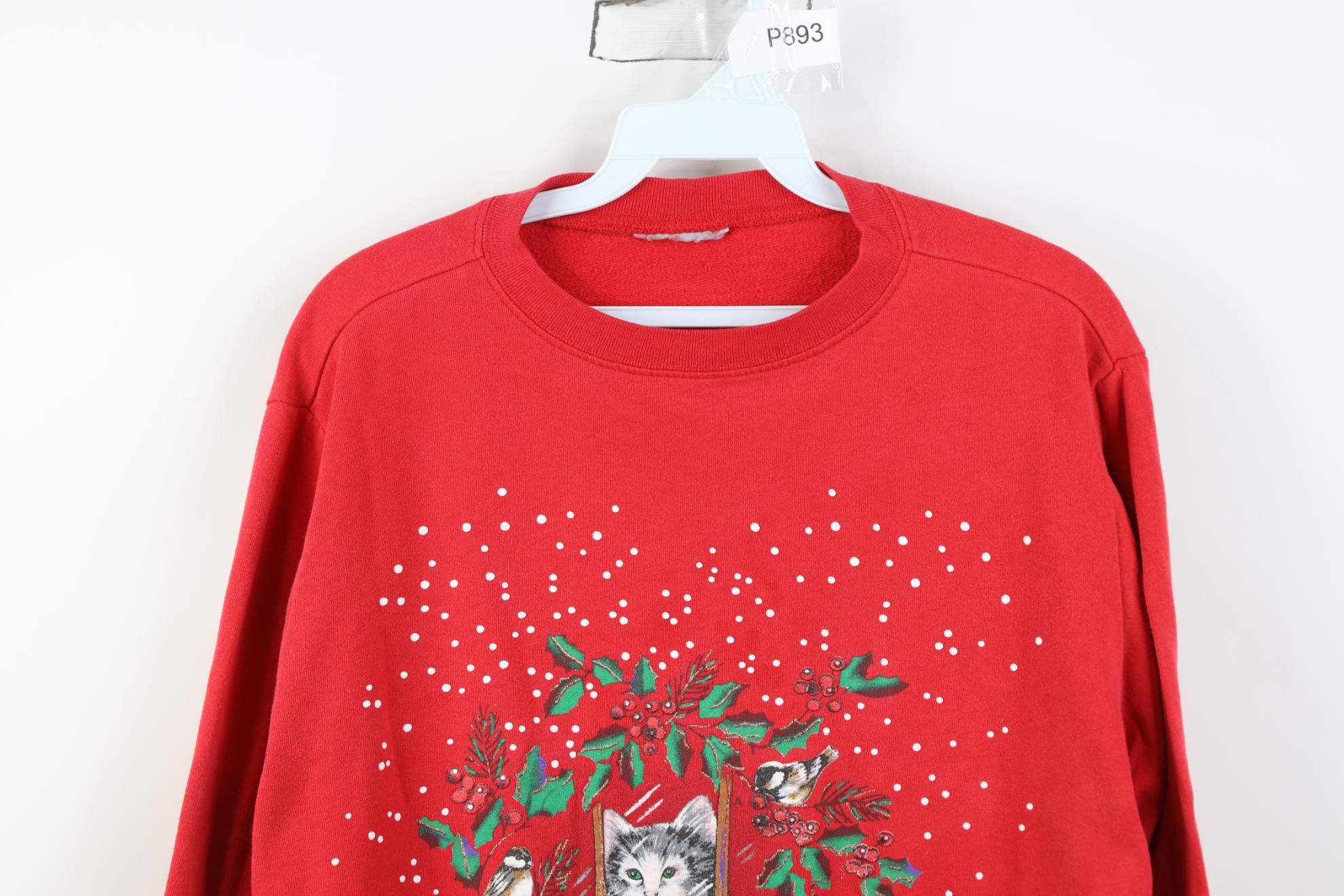 Vintage Vintage 90s Streetwear Christmas Cat Kitten Bird Sweatshirt Size M / US 6-8 / IT 42-44 - 2 Thumbnail