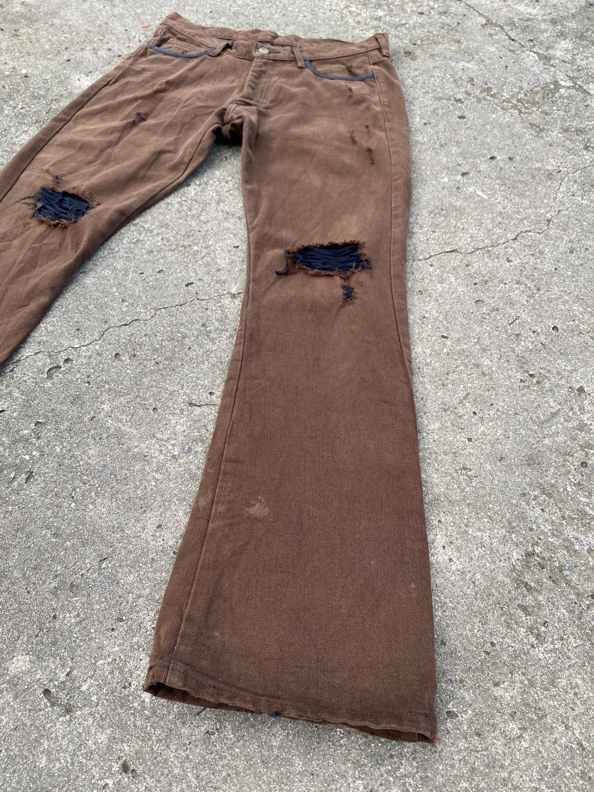 14th Addiction × KMRii RAGE Brown Thick Cotton Flare Denim Size US 31 - 3 Thumbnail