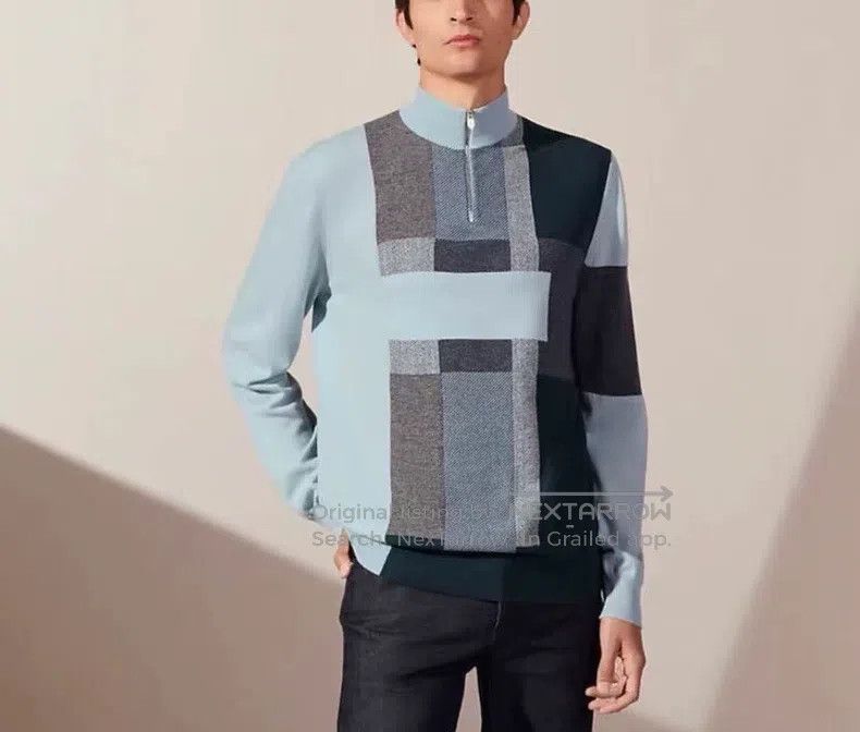 Hermes Hermes Color-blocked cashmere collar zipper long-sleeve sw Size US L / EU 52-54 / 3 - 8 Thumbnail