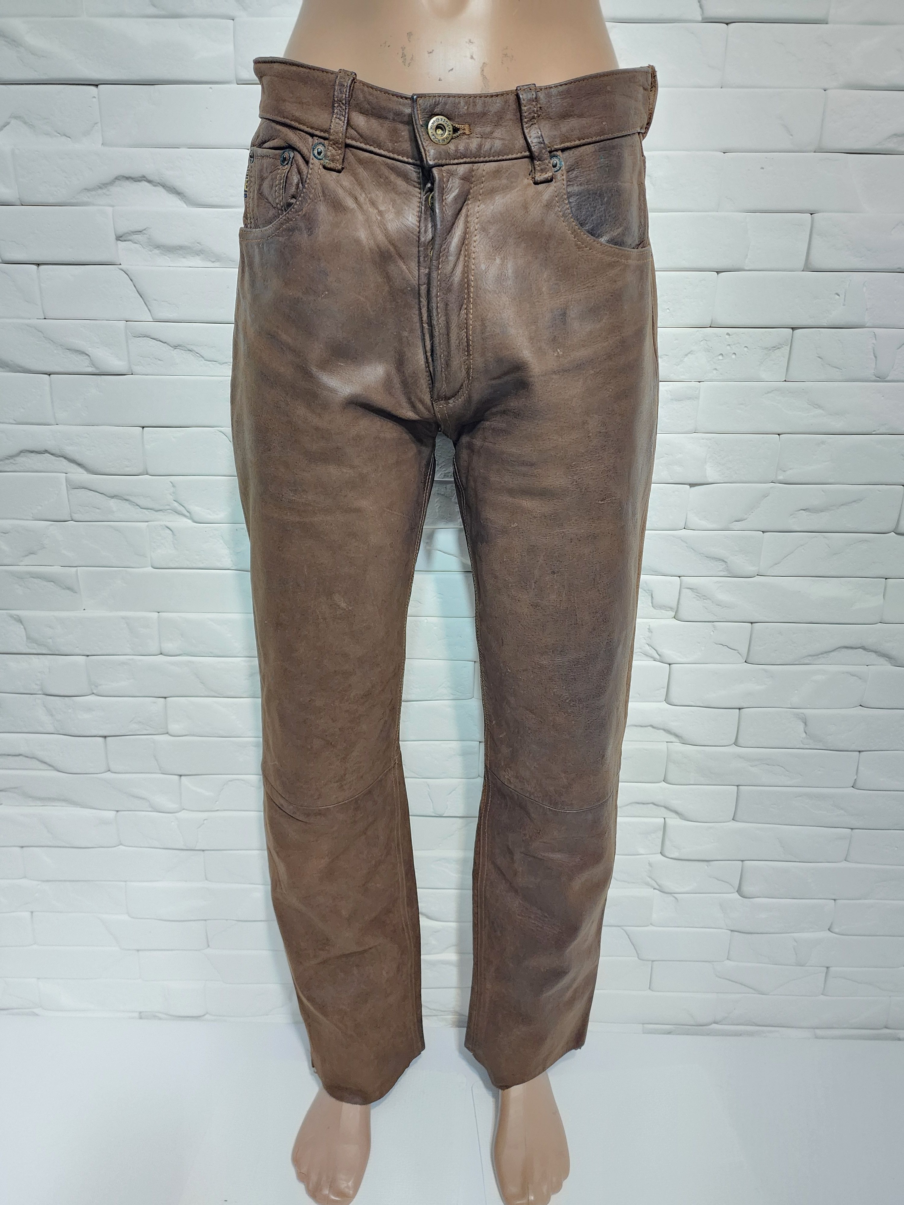 Genuine Leather Brown Nubuck Leather Pants - Denim Cut - Men's Size 29 Size US 29 - 1 Thumbnail